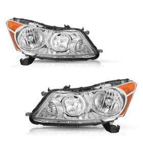 FOR 08-12 HONDA ACCORD SEDAN CHROME HOUSING AMBER CORNER HEADLIGHT HEAD LAMPS