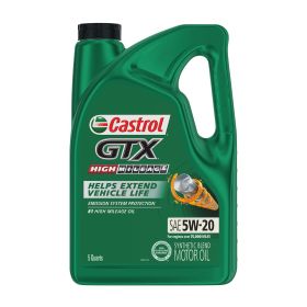 Castrol GTX High Mileage 5W-20 Synthetic Blend Motor Oil, 5 Quarts