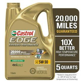 Castrol EDGE Extended Performance 5W-30 Advanced Full Synthetic Motor Oil, 5 Quarts