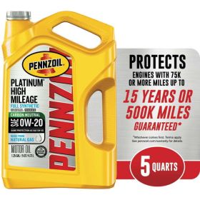 Pennzoil Platinum Full Synthetic High Mileage 0W-20 Motor Oil, 5 Quart