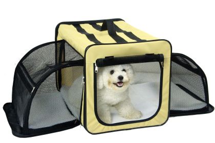 Pet Life Capacious Dual-Expandable Wire Folding Lightweight Collapsible Travel Pet Dog Crate - Khaki - X-Small