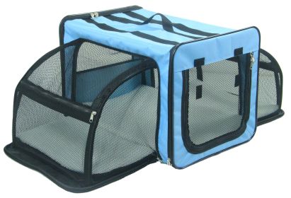 Pet Life Capacious Dual-Expandable Wire Folding Lightweight Collapsible Travel Pet Dog Crate - Blue - Large