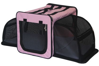 Pet Life Capacious Dual-Expandable Wire Folding Lightweight Collapsible Travel Pet Dog Crate - Pink - X-Large