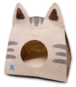 Touchcat 'Kitty Ears' Travel On-The-Go Collapsible Folding Cat Pet Bed House With Toy - Brown