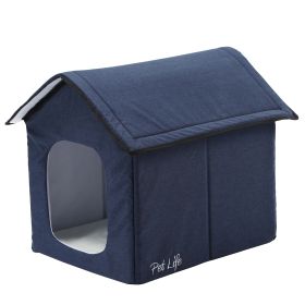 Pet Life "Hush Puppy" Electronic Heating and Cooling Smart Collapsible Pet House - Navy - Small