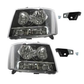 FOR 07-14 CHEVY TAHOE SUBURBAN BLACK HOUSING CLEAR CORNER HEADLIGHT HEAD LAMPS