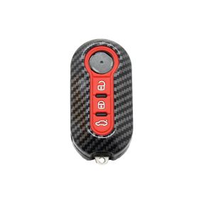 Fiat 500 Boyue Key Shell Carbon Fiber Look Remote Key Case (Color: Red)